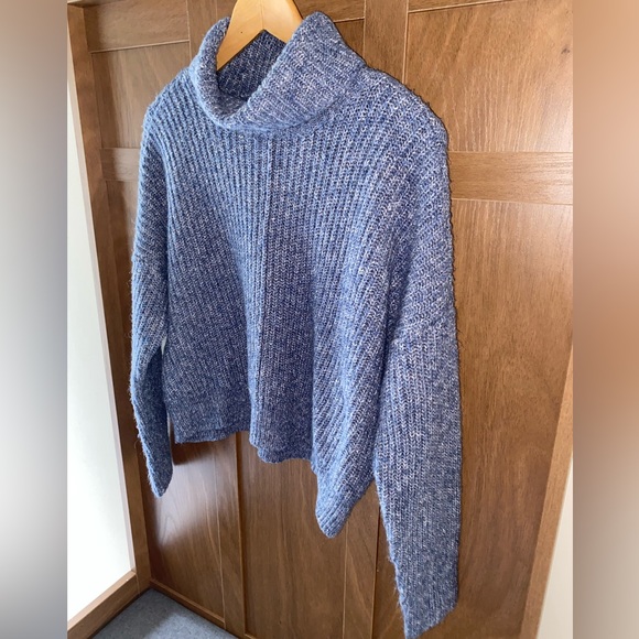 Lucky Brand Cropped Oversized Long Sleeve Cotton Blend Turtleneck Sweater Size M - Picture 9 of 10